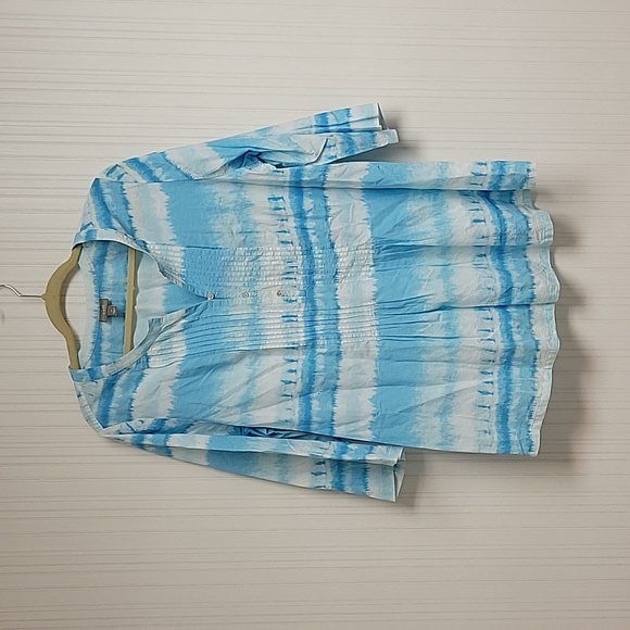 J Jill 100% cotton blue/white tye dye pintuck 3/4 convertible sleeve top. XL - Picture 1 of 5